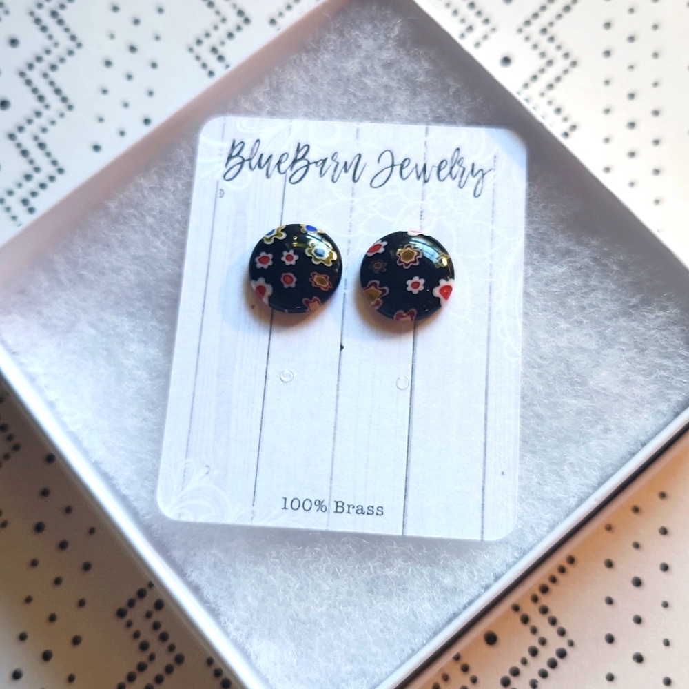 Handmade Black Glass Stud Earrings